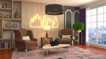 Interior of the living room. 3D illustration.の写真素材