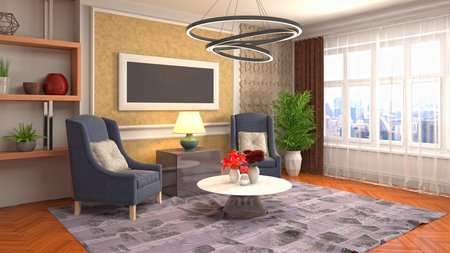 Interior of the living room. 3D illustration.の写真素材