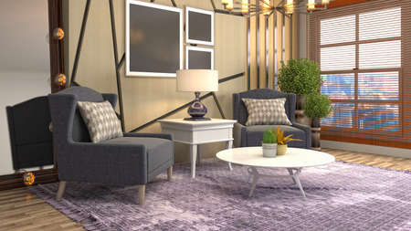 Interior of the living room. 3D illustration.の写真素材