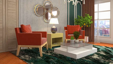 Interior of the living room. 3D illustration.の写真素材