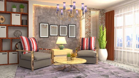 Interior of the living room. 3D illustration.の写真素材
