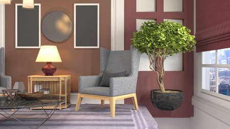 Interior of the living room. 3D illustration.