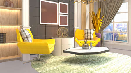 Interior of the living room. 3D illustration.