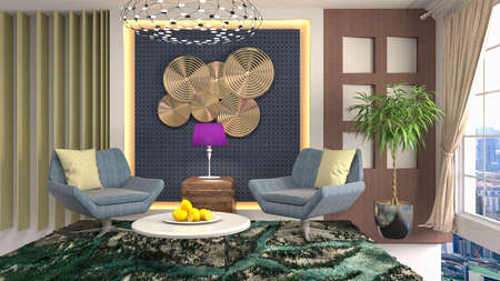 Interior of the living room. 3D illustration.