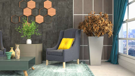 Interior of the living room. 3D illustration.