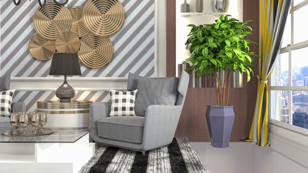 Interior of the living room. 3D illustration.