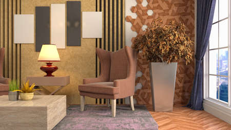 Interior of the living room. 3D illustration.