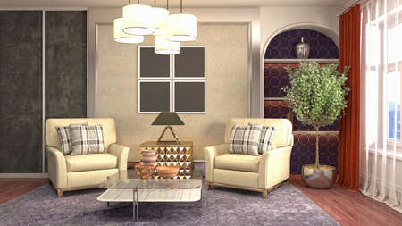 Interior of the living room. 3D illustration.