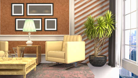 Interior of the living room. 3D illustration.