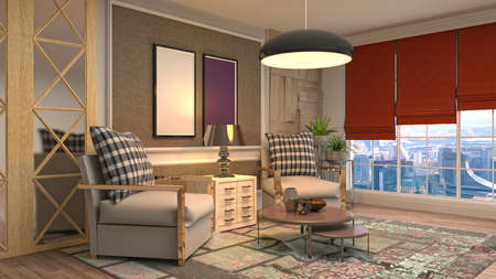 Interior of the living room. 3D illustration.
