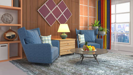 Interior of the living room. 3D illustration.