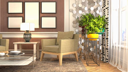 Interior of the living room. 3D illustration.