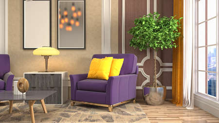 Interior of the living room. 3D illustration.