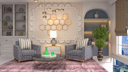 Interior of the living room. 3D illustration.