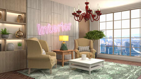 Interior of the living room. 3D illustration.