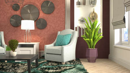 Interior of the living room. 3D illustration.