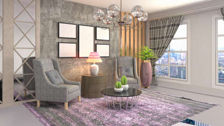 Interior of the living room. 3D illustration.