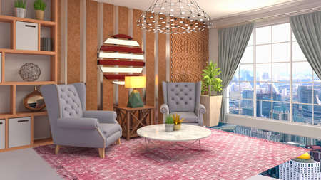 Interior of the living room. 3D illustration.