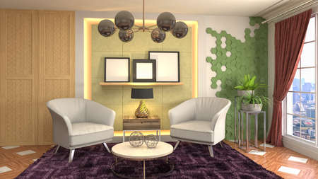 Interior of the living room. 3D illustration.