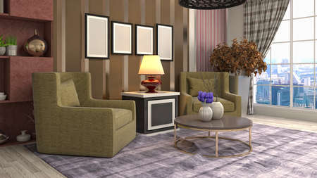Interior of the living room. 3D illustration.