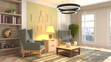 Interior of the living room. 3D illustration.