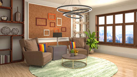 Interior of the living room. 3D illustration.