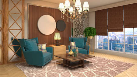 Interior of the living room. 3D illustration.