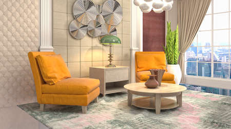 Interior of the living room. 3D illustration.