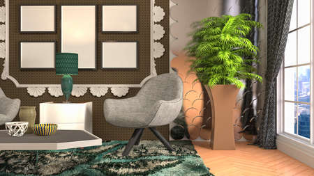 Interior of the living room. 3D illustration.