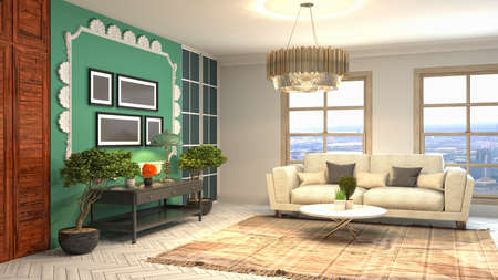 Interior of the living room. 3D illustration.