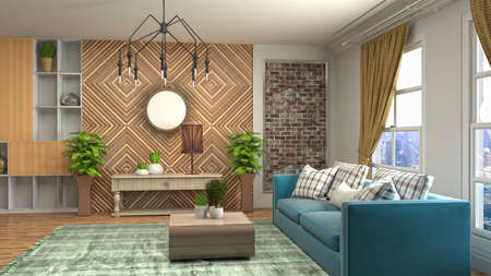 Interior of the living room. 3D illustration.