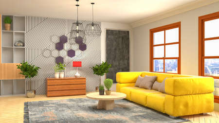 Interior of the living room. 3D illustration.の写真素材
