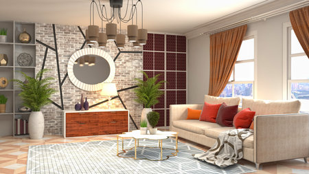 Interior of the living room. 3D illustration.の写真素材