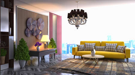 Interior of the living room. 3D illustration.