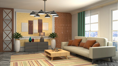 Interior of the living room. 3D illustration.の写真素材