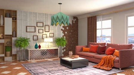 Interior of the living room. 3D illustration.の写真素材