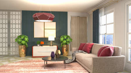 Interior of the living room. 3D illustration.の写真素材