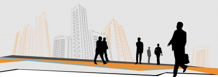 business people go to work in front of large buildingsのイラスト素材