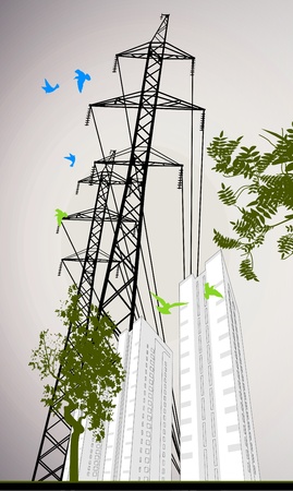 high-rise building with a high voltage columnのイラスト素材