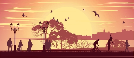 People walking on the seafrontのイラスト素材