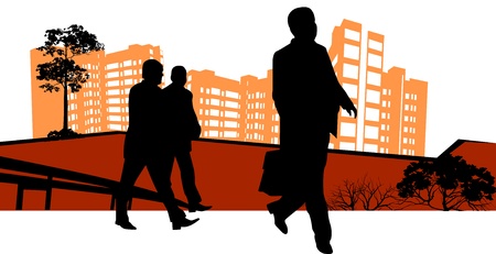 three men go to work in front of skyscrapersのイラスト素材