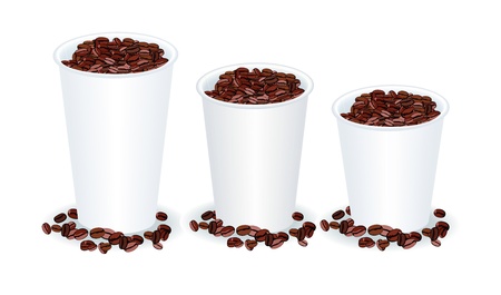 three paper cups filled with coffee beansのイラスト素材
