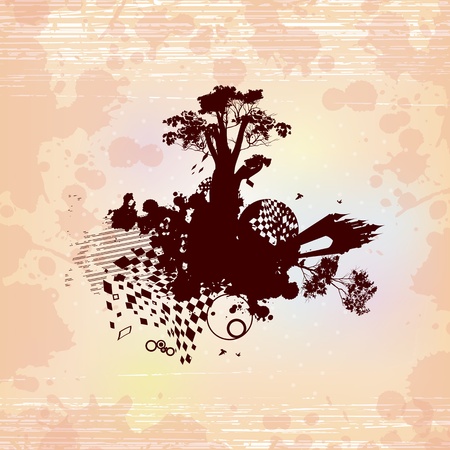 Postcard with an abstract castle and birdsのイラスト素材