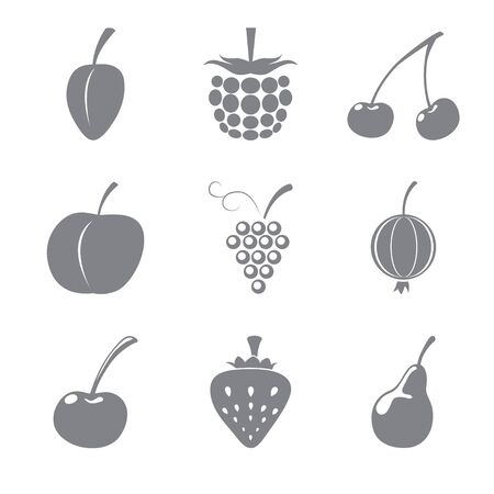 Set of gray icons of fruitsのイラスト素材