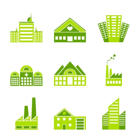 Set of green ecology factory iconsのイラスト素材