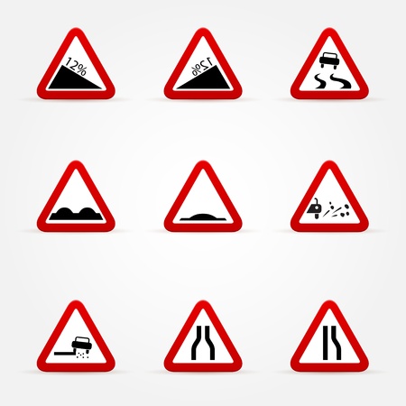 set of warnings road signs のイラスト素材