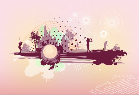 pink background with golf playersのイラスト素材