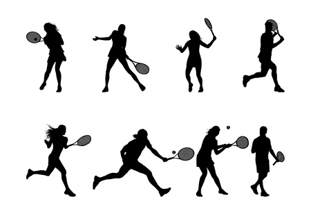 tennis player silhouettes and shadowsのイラスト素材