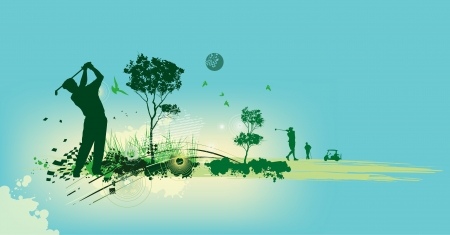 Golf Silhouettes in blue backgroundのイラスト素材