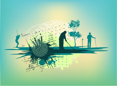 Golf Silhouettes in cyan backgroundのイラスト素材